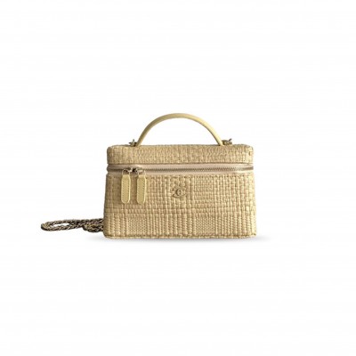 CHANEL MASTER CLASSIC VANITY WITH CHAIN BRAIDED RAFFIA & GOLD TONE METAL AP4385 (19.5*17*5cm)